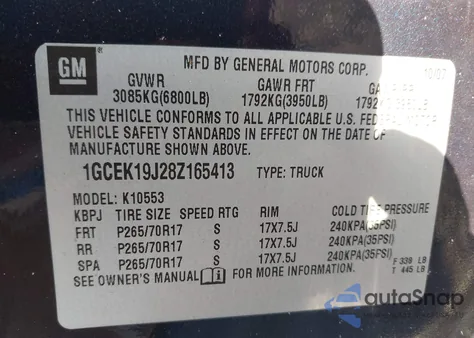 2008 Chevrolet Silverado 1500 Lt1 from USA, damaged, VIN 1GCEK19J28Z165413